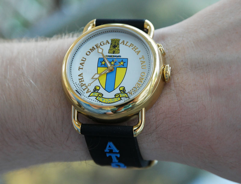 Alpha Tau Omega Watch on Wrist – OMG Watch Co. Swiss-Made Fraternity Watch